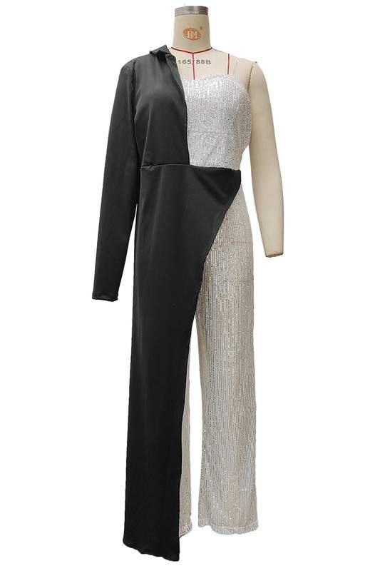 SEQUIN PANEL ASYMMETRICAL JUMPSUIT