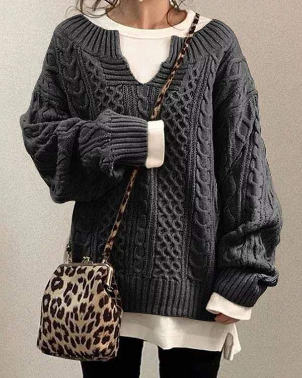 V NECK LONG SLEEVE PULLOVER SWEATER