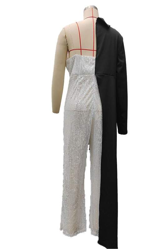 SEQUIN PANEL ASYMMETRICAL JUMPSUIT