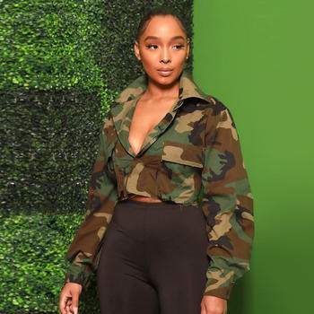 NEW FASHION STREET CAMOUFLAGE JACKET WOMEN LOOSE LONG SLEEVE BIG POCKET LAPEL CROPPED JACKET