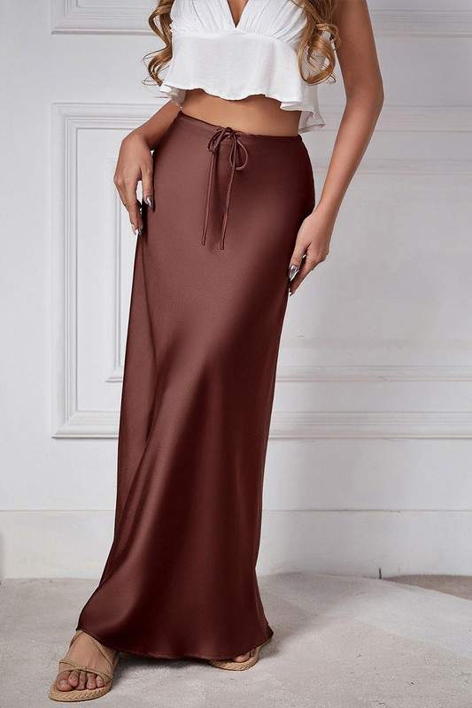 SATIN TIE WAIST MIDI SKIRT