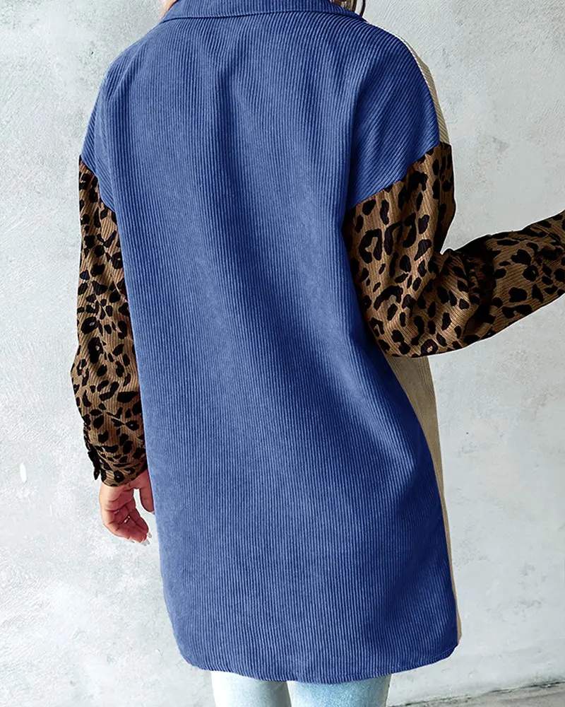 COLORBLOCK LEOPARD PRINT CORDUROY SHACKET