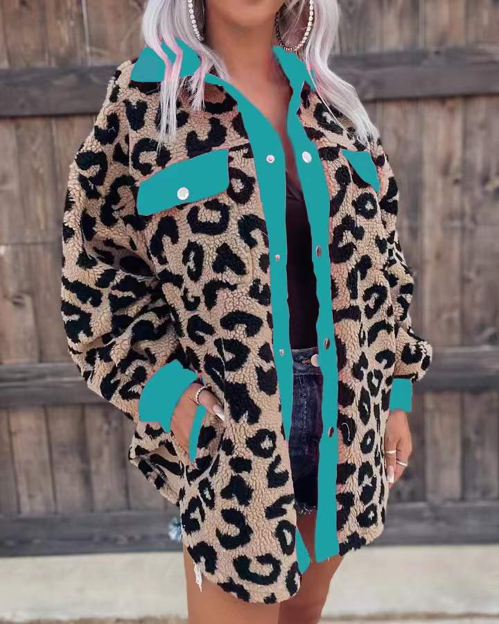 DREAMY CROSS BORDER  FURRY  JACKET  LEOPARD PRINT JACKET