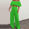 CASUAL PURE COLOR LONG TROUSER TWO PIECE SET