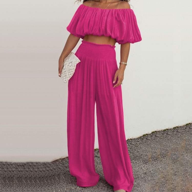 CASUAL PURE COLOR LONG TROUSER TWO PIECE SET