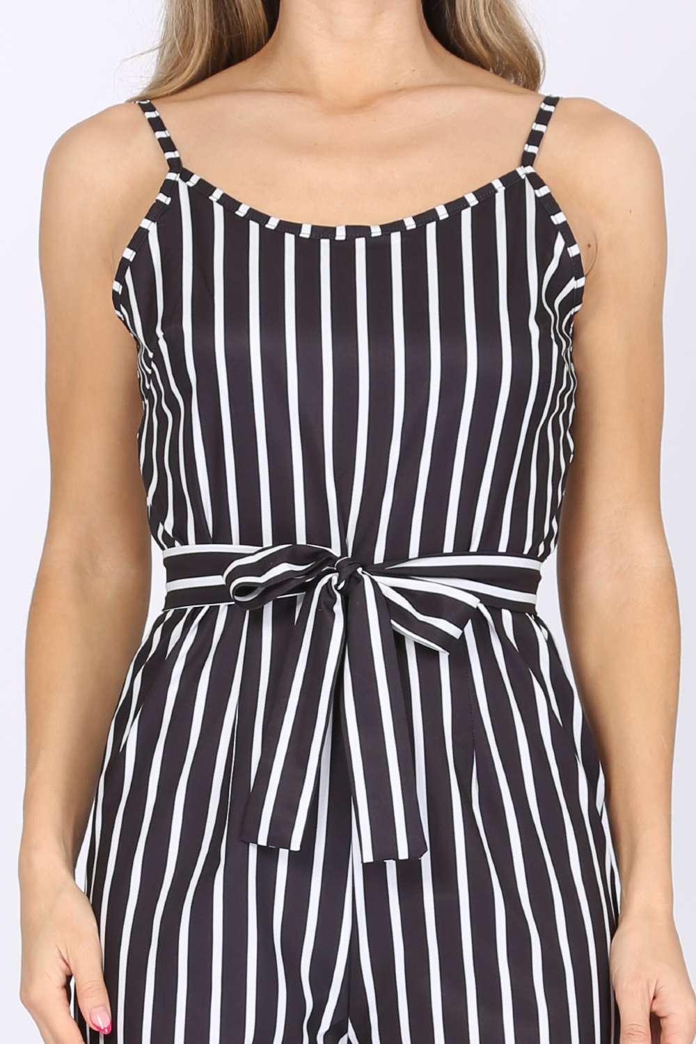 Striped Colorblock Cropped Jumpsuit With Belt