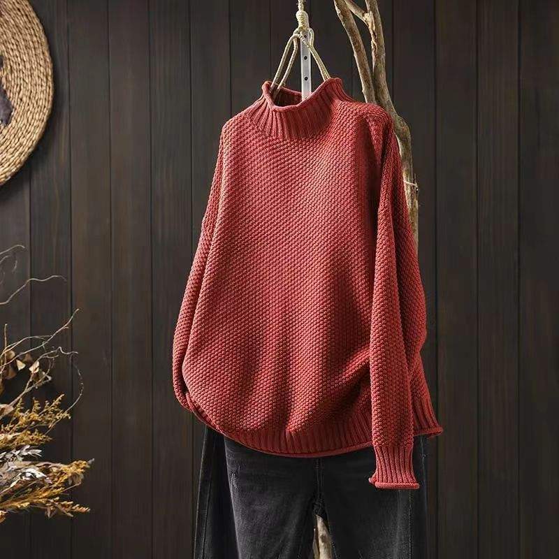 SEMI TURTLE NECK WOMEN S LOOSE LEISURE PULLOVER KNITTED