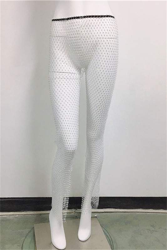 CRYSTAL RHINESTONE MESH PANTS HOLLOW OUT LEGGINGS