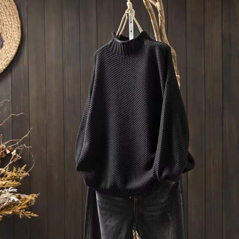 SEMI TURTLE NECK WOMEN S LOOSE LEISURE PULLOVER KNITTED