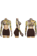 GRAPHIC MESH SHIRT AND SKIRT SET