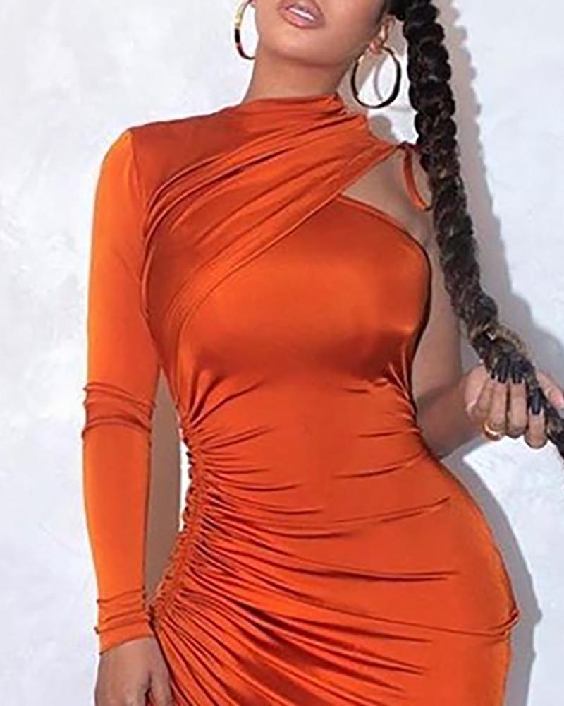 One Shoulder Drawstring Ruched Dress