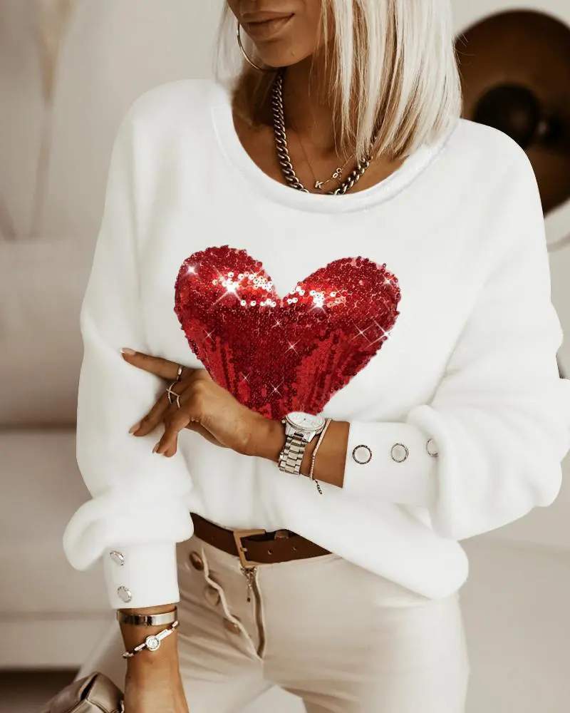 HEART PATTERN CONTRAST SEQUIN TOP