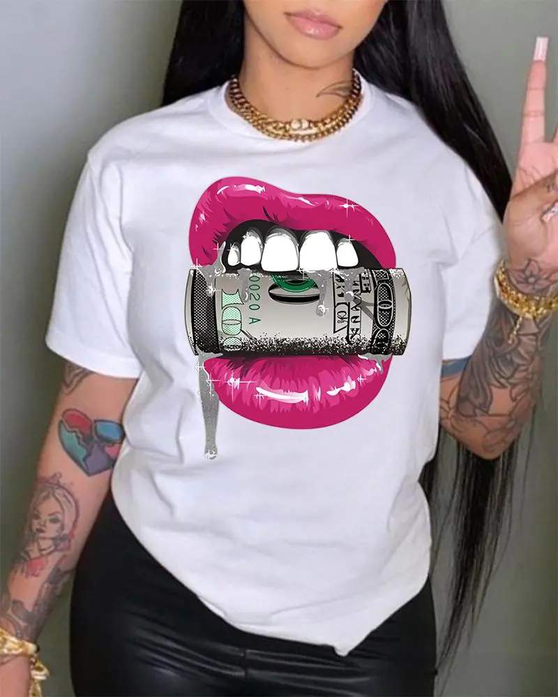 LIP DOLLAR PRINT SHORT SLEEVE T SHIRT