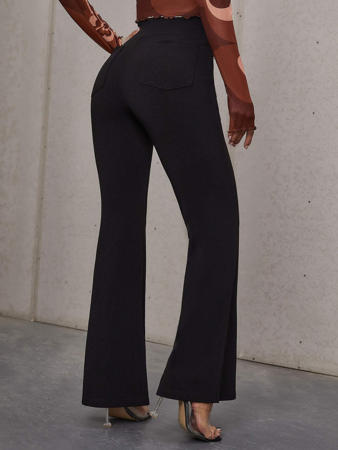 HIGH WAIST SLANT POCKET FLARE LEG PANTS