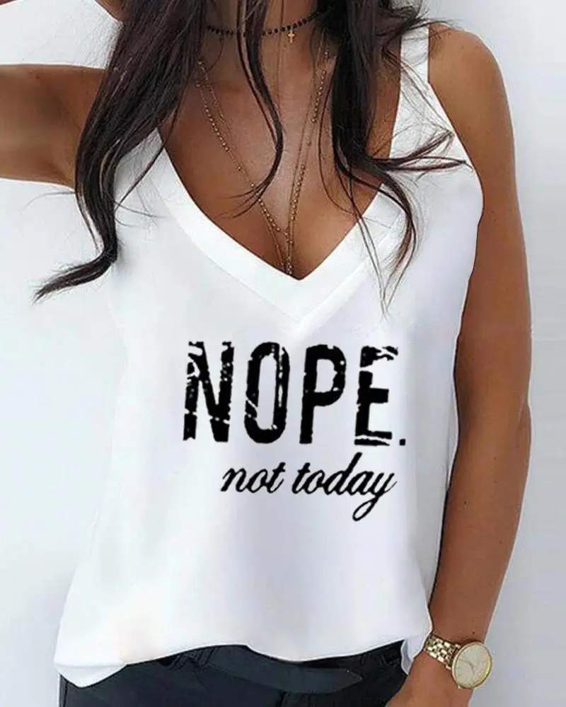 LETTER PRINT V NECK CASUAL TANK TOP