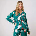 CHRISTMAS OLD MAN HEAD LONG SLEEVED PAJAMAS TWO PIECE SET WOMEN S LAPEL SHIRT PANTS SUIT