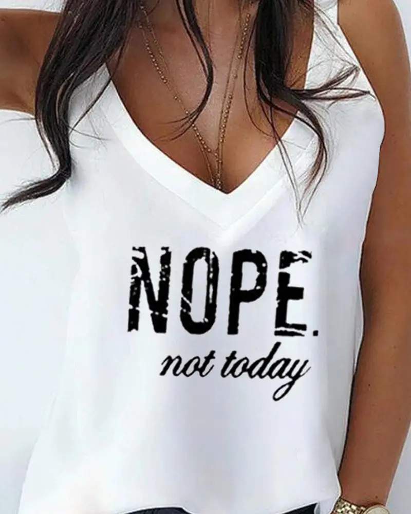 LETTER PRINT V NECK CASUAL TANK TOP