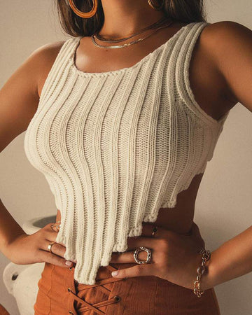 Sleeveless Knit Asymmetrical Crop Top