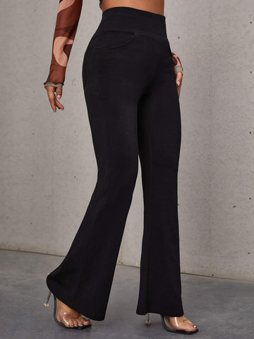 HIGH WAIST SLANT POCKET FLARE LEG PANTS