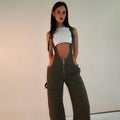  STRAP SIM WIDE LEG JEANS STYLE SPICE GIRL DISTRESSED STRAIGHT PANTS