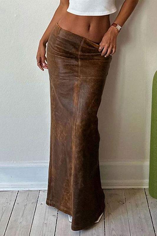 VEGAN LEATHER LONG SKIRT