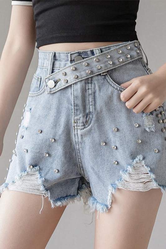 RHINESTONES DENIM SHORTS