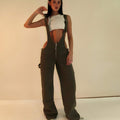  STRAP SIM WIDE LEG JEANS STYLE SPICE GIRL DISTRESSED STRAIGHT PANTS