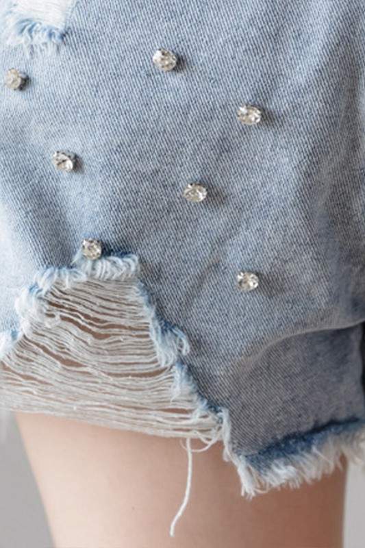 RHINESTONES DENIM SHORTS