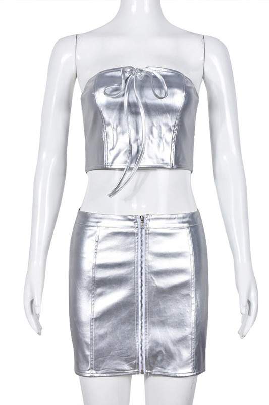 METALLIC TUBE TOP AND MINI SKIRT SET