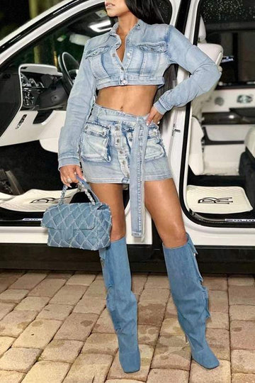 DENIM JACKET AND SKIRT SET