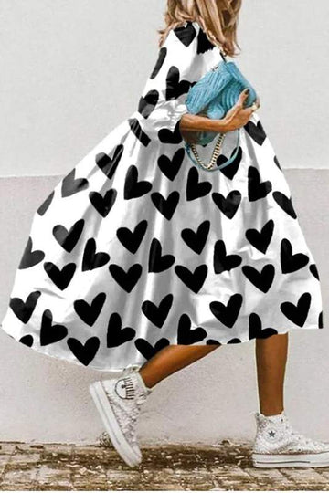 HEART PRINT HALF SLEEVE DRESS