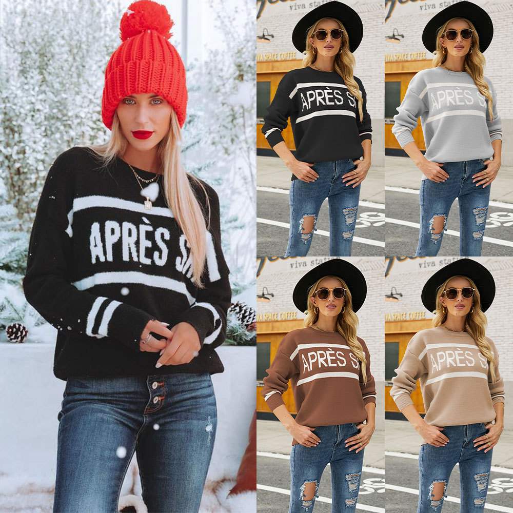 WOMEN S CREWNECK LETTER KNITWEAR PULLOVER WOMEN S SWEATER