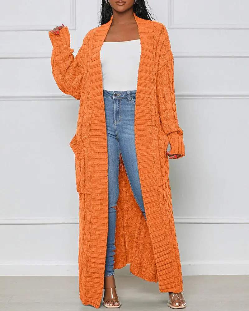 OPEN FRONT CABLE KNIT LONGLINE CARDIGAN