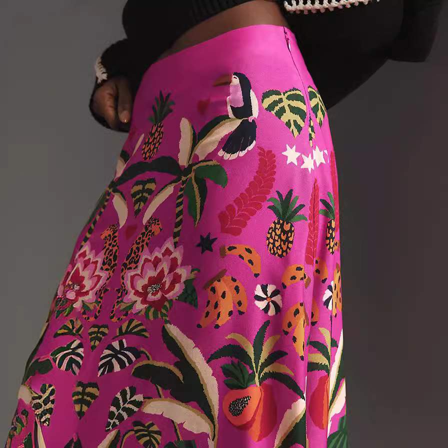 TROPICAL PLANT PRINT  SKIRT 