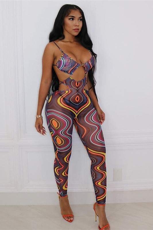 GRAPHIC MESH JUMPSUITS