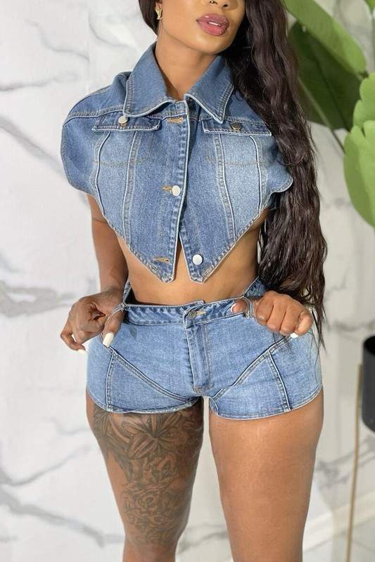 DENIM SHIRT AND SHORTS SET