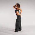  STRAP SIM WIDE LEG JEANS STYLE SPICE GIRL DISTRESSED STRAIGHT PANTS