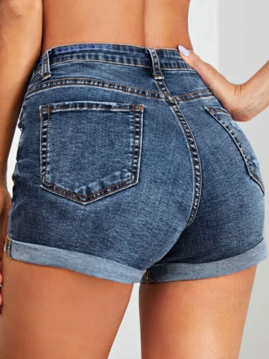 WOMEN DENIM SHORTS RETRO BUTTONS ZIPPER FLY STRAIGHT SUMMER SHORTS