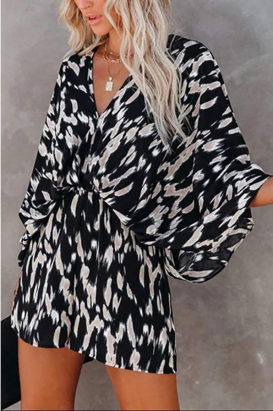 PRINT V NECK KIMONO ROMPER