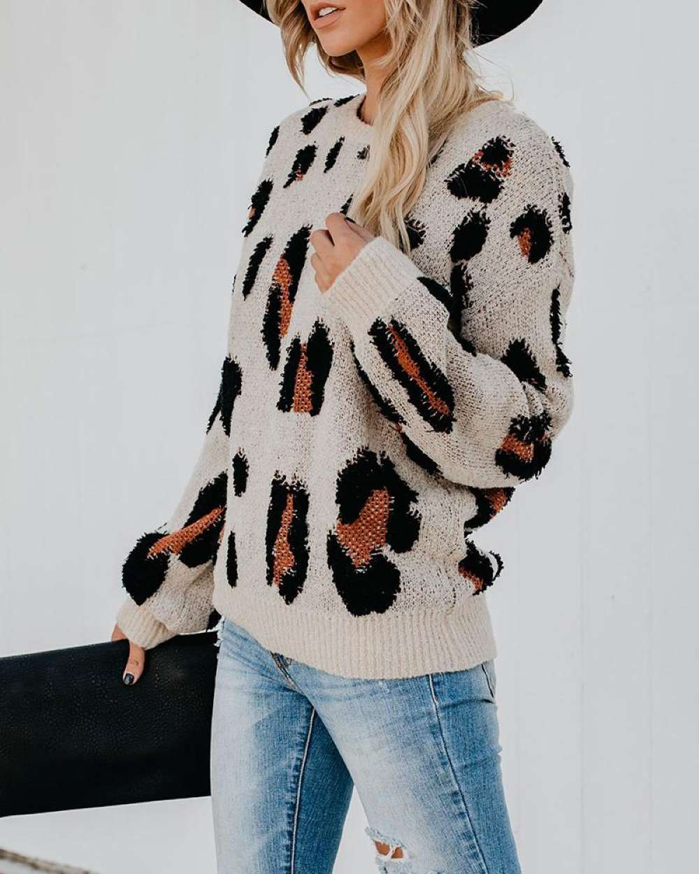 Cheetah Round Neck Knit Sweater