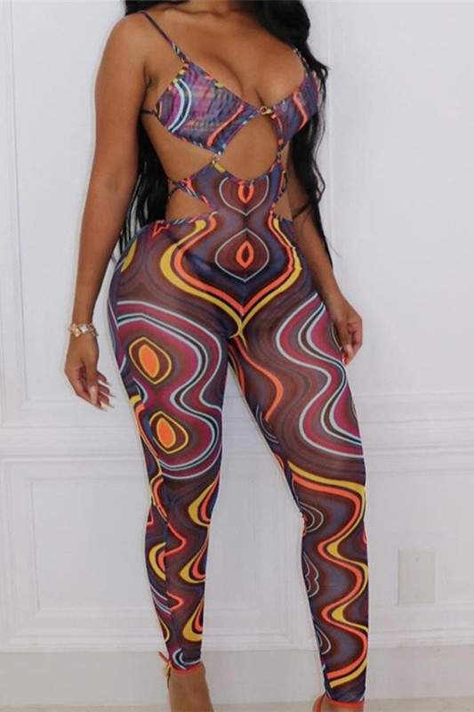 GRAPHIC MESH JUMPSUITS