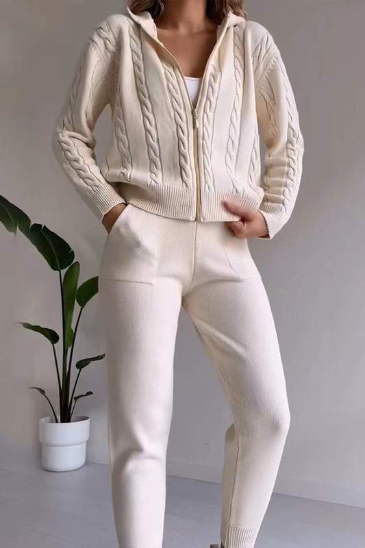 CABLE KNIT ZIP UP LOUNGE SET