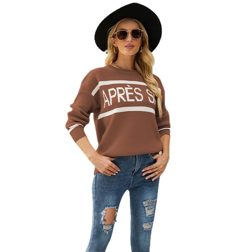 WOMEN S CREWNECK LETTER KNITWEAR PULLOVER WOMEN S SWEATER