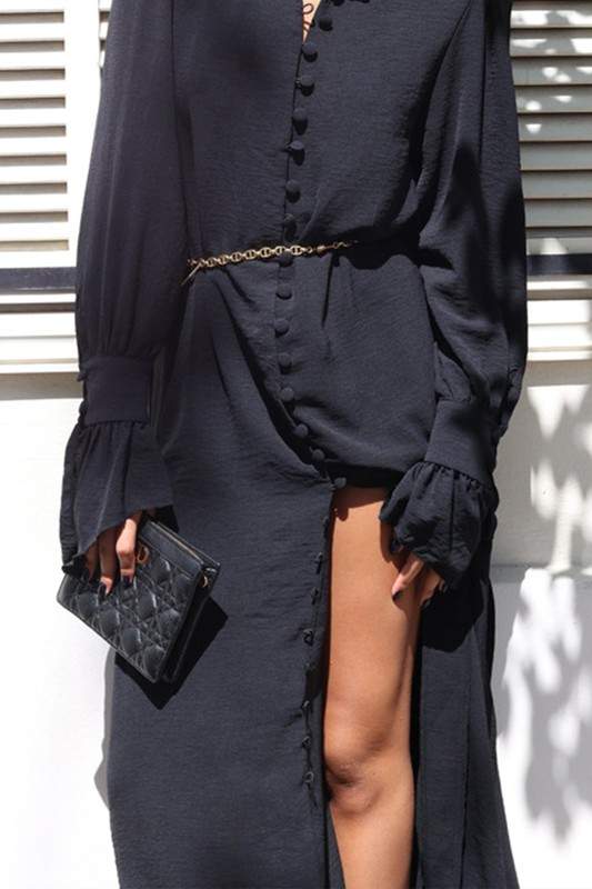 STAND COLLAR BUTTON DOWN SHIRT MAXI DRESS