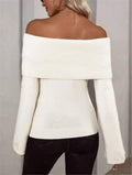 OFF NECK SLIM FIT KNITTED LONG SLEEVED SWEATER