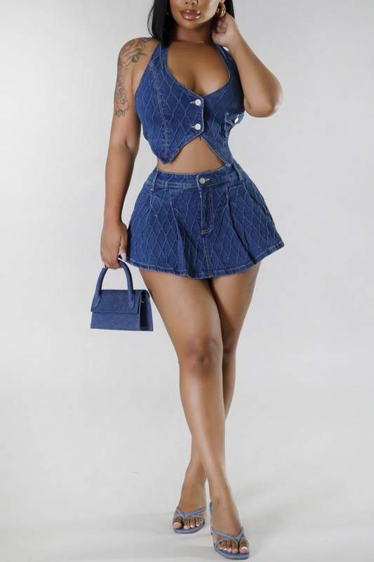 DENIM HALTER TOP AND SHORTS SET