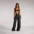  STRAP SIM WIDE LEG JEANS STYLE SPICE GIRL DISTRESSED STRAIGHT PANTS