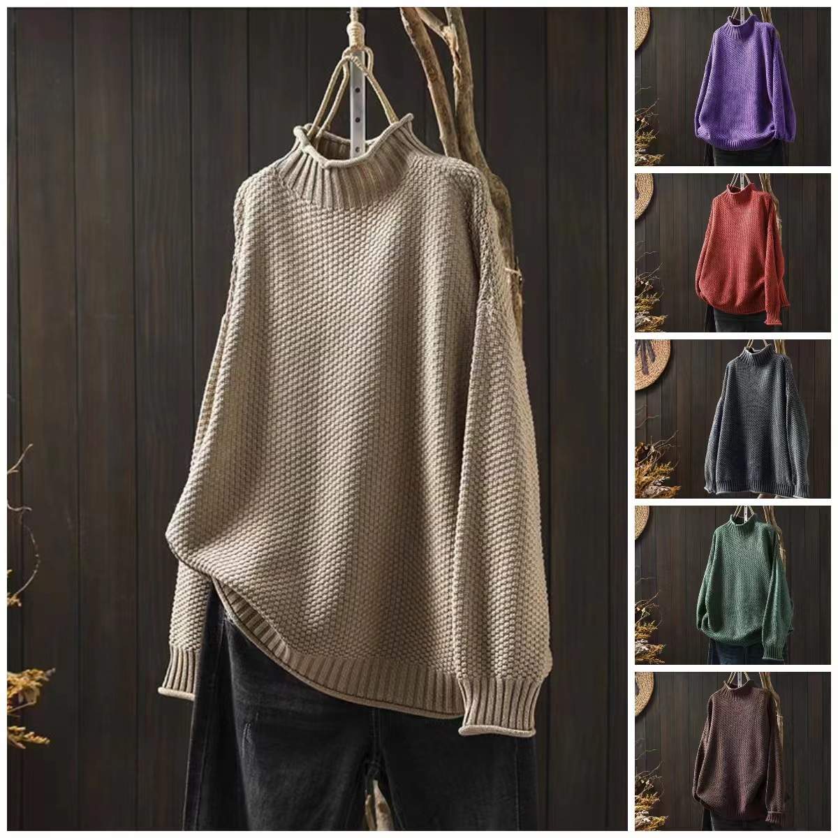 SEMI TURTLE NECK WOMEN S LOOSE LEISURE PULLOVER KNITTED