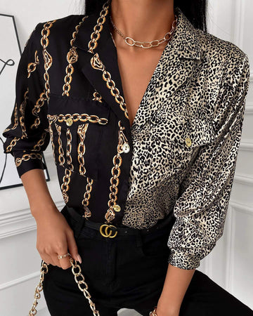 CHAIN LEOPARD PRINT LONG SLEEVE SHIRT