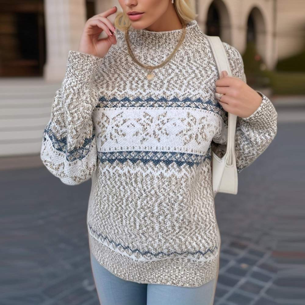 CHRISTMAS KNITWEAR  HALF TURTLENECK CHENILLE SNOWFLAKE SWEATER